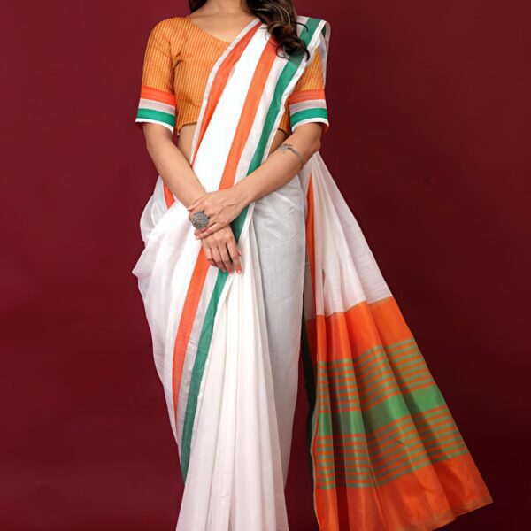 Saffron Serenity Tricolor Saree