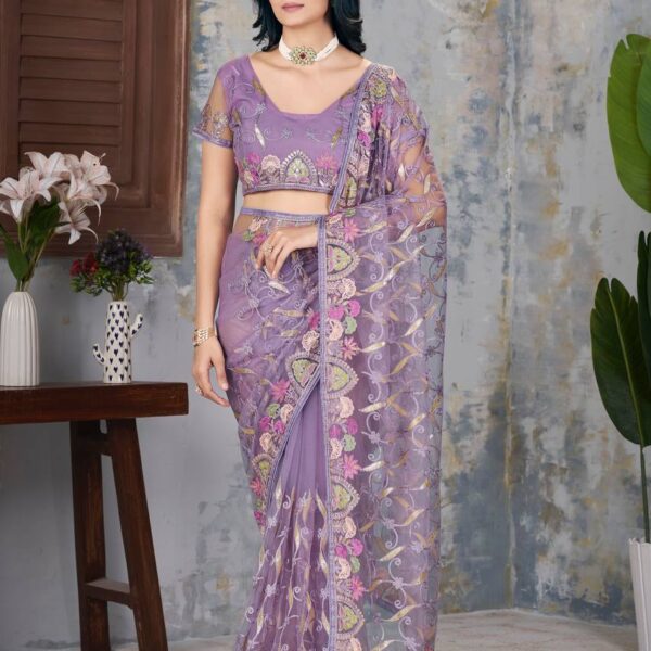 Aarvi Net Floral Embroidered Saree