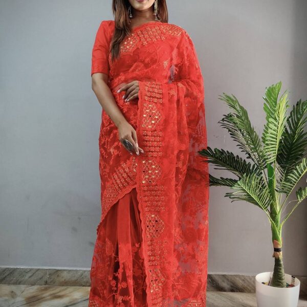 Scarlet Mirror Embroidered Saree